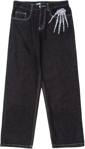 Y2k Jeans Men Hip Hop Baggy Pant Straight Leg Star Graphic Denim Jogger Loose Fit Goth Streetwear Harajuku Denim Pant Trouser
