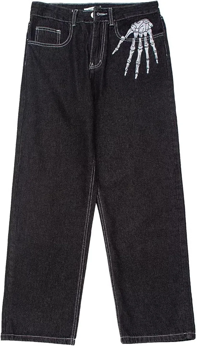 Y2k Jeans Men Hip Hop Baggy Pant Straight Leg Star Graphic Denim Jogger Loose Fit Goth Streetwear Harajuku Denim Pant Trouser