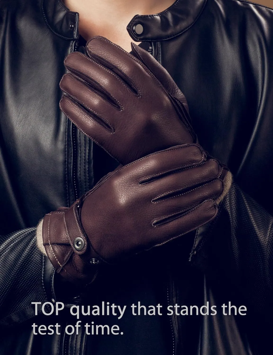 YISEVEN Men's Deerskin Leather Gloves Hand Sewn