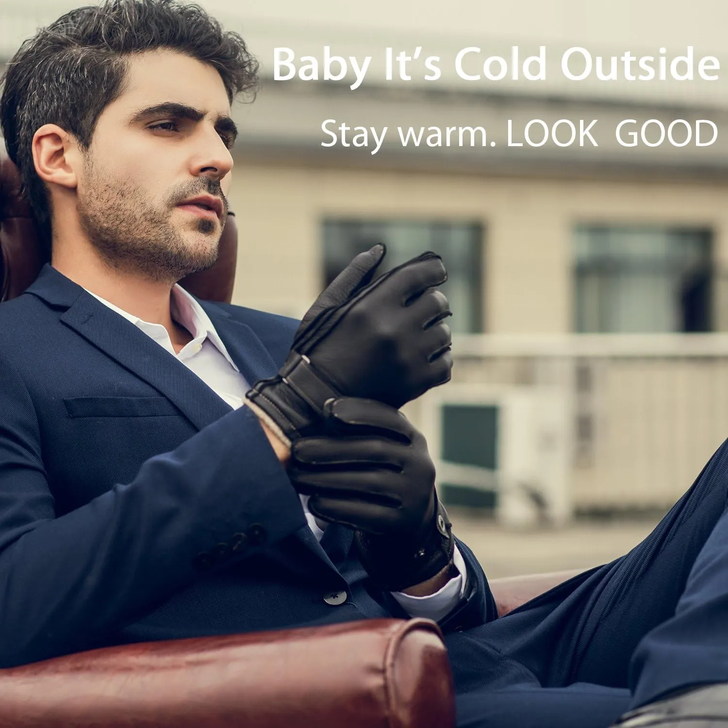 YISEVEN Men's Deerskin Leather Gloves Hand Sewn