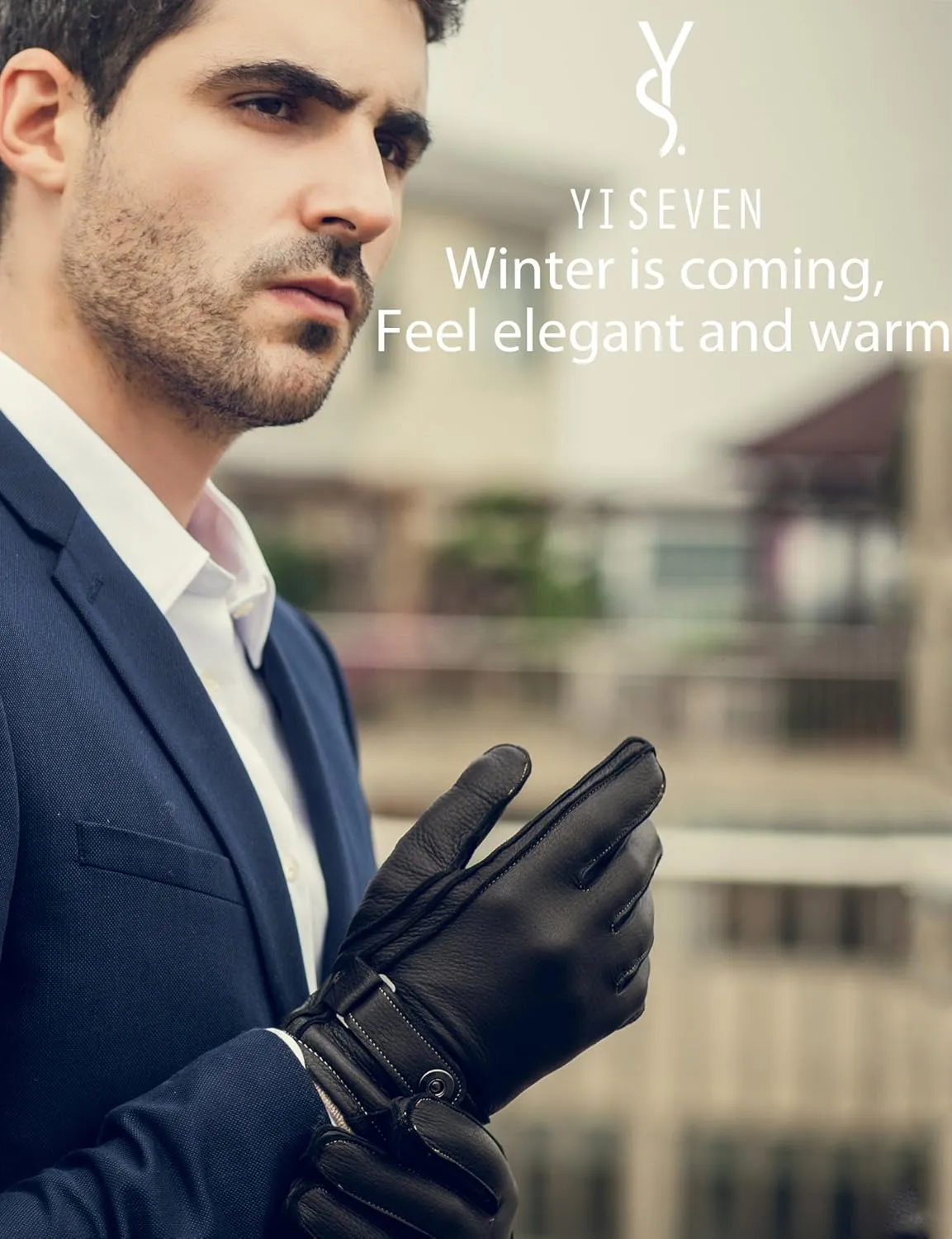 YISEVEN Men's Deerskin Leather Gloves Hand Sewn