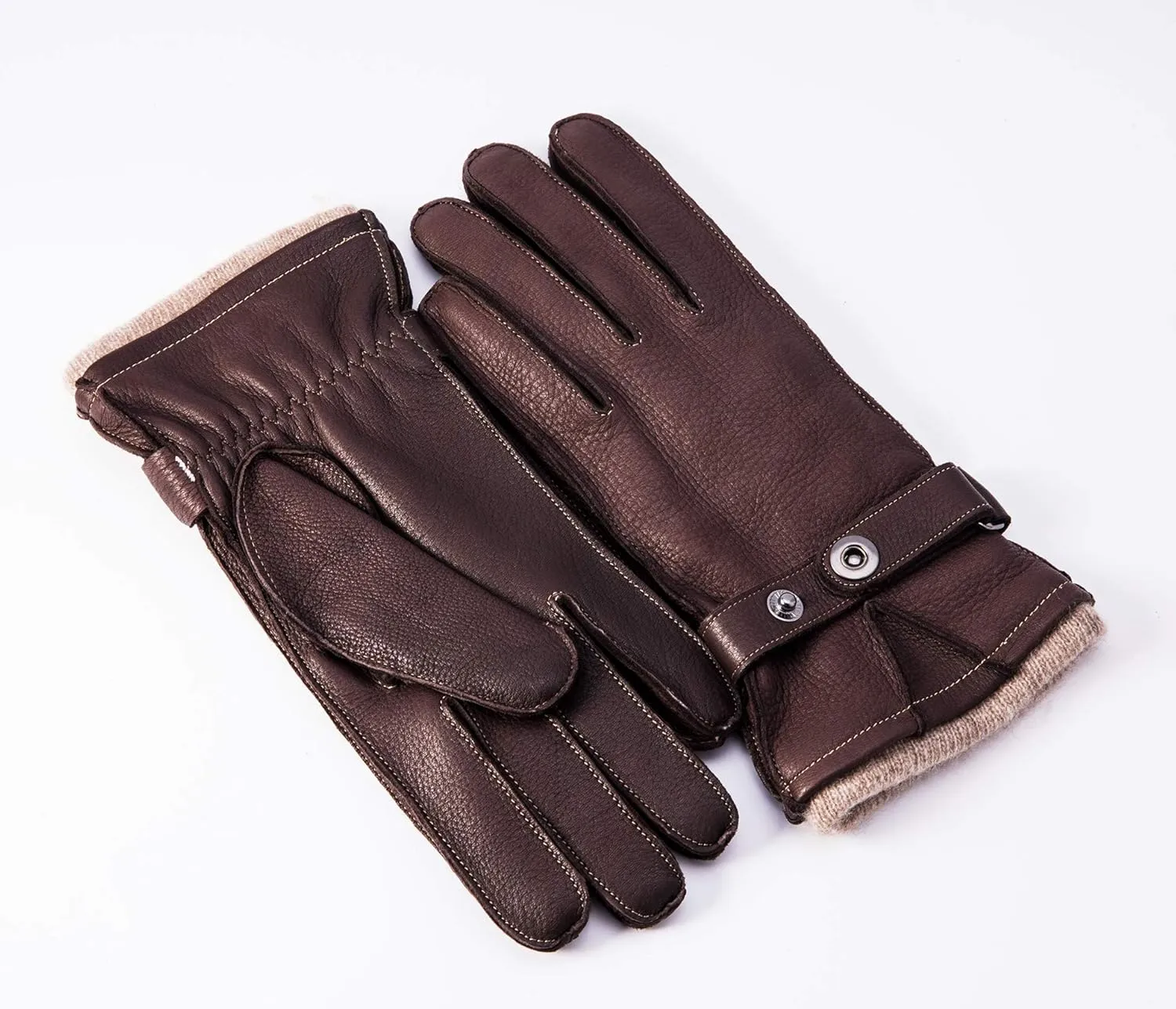 YISEVEN Men's Deerskin Leather Gloves Hand Sewn