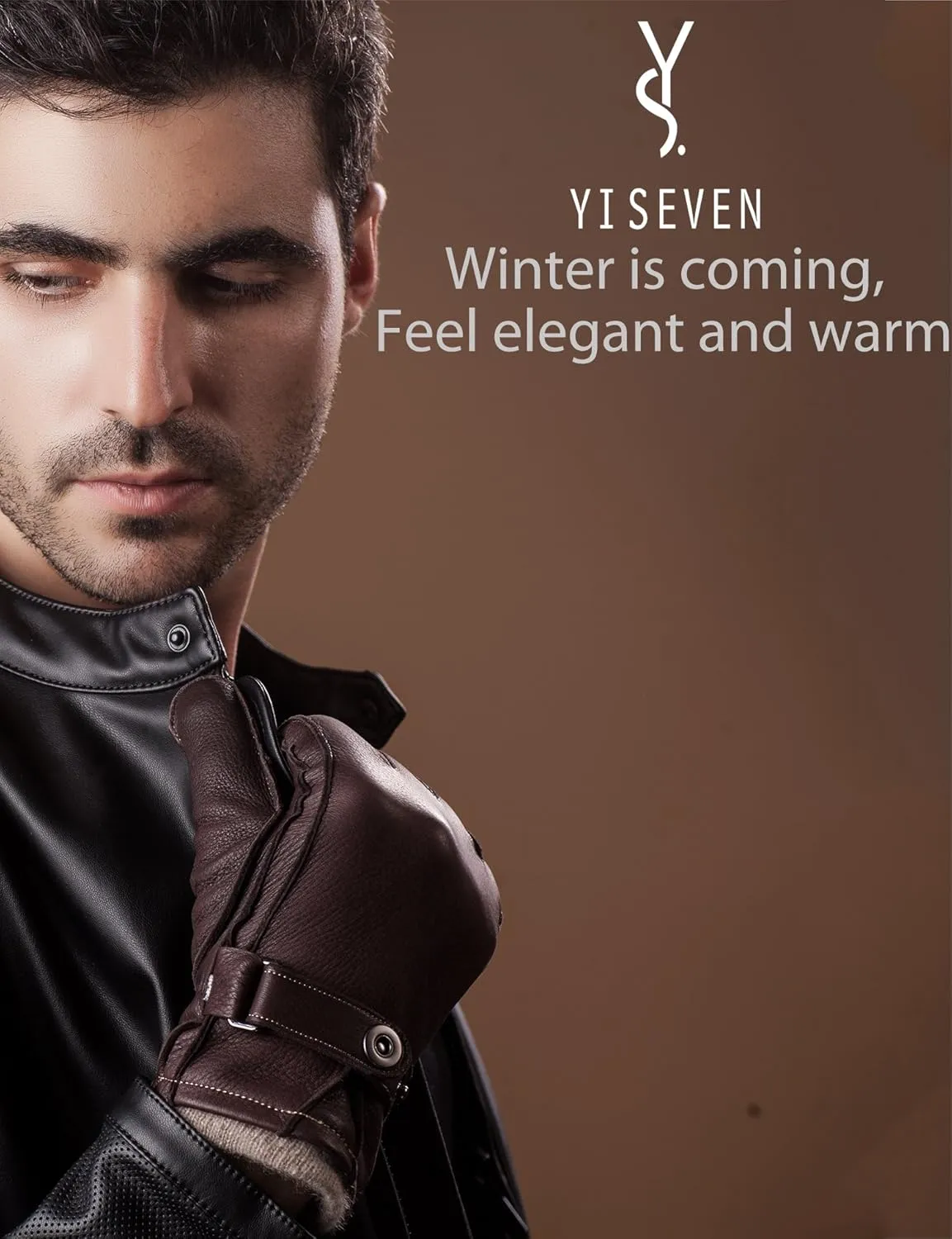 YISEVEN Men's Deerskin Leather Gloves Hand Sewn