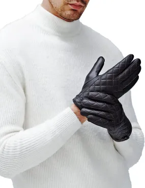 YISEVEN Men's Lambskin Quilted Leather Gloves Touchscreen