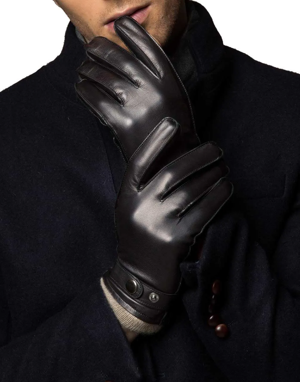 YISEVEN Men's Winter Cashmere Lined Touchscreen Lambskin Leather Gloves