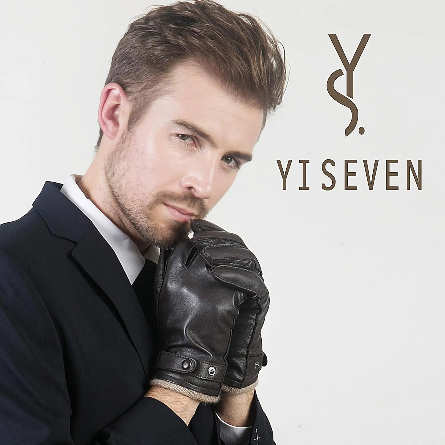YISEVEN Men's Winter Cashmere Lined Touchscreen Lambskin Leather Gloves