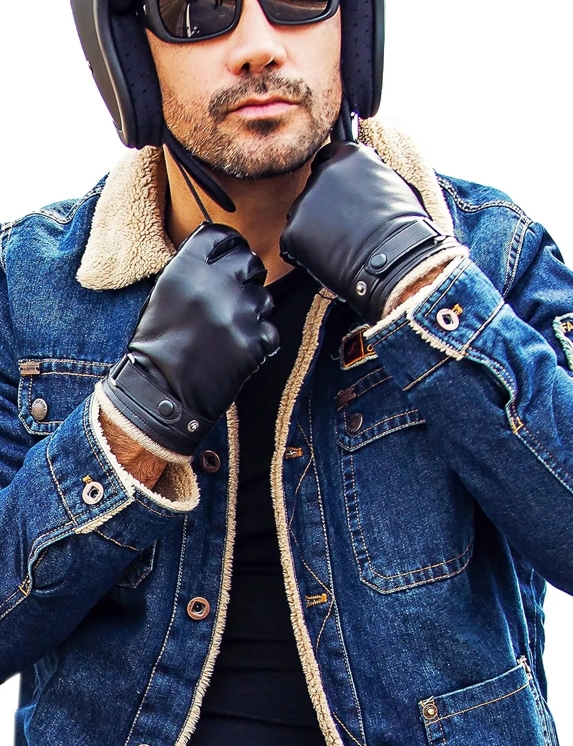 YISEVEN Men's Winter Cashmere Lined Touchscreen Lambskin Leather Gloves