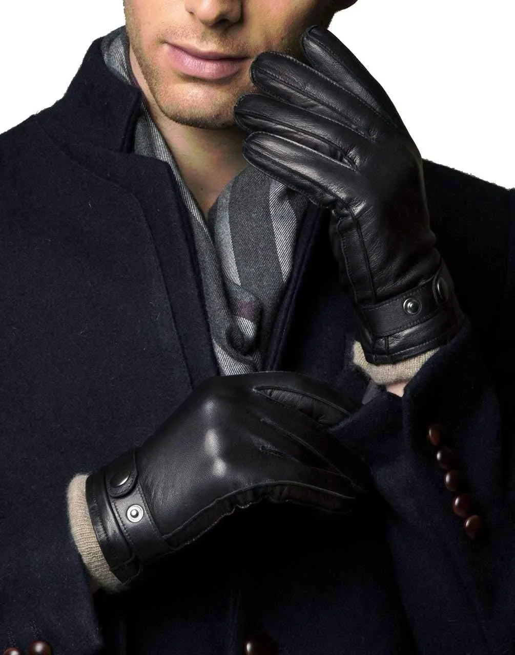 YISEVEN Men's Winter Cashmere Lined Touchscreen Lambskin Leather Gloves