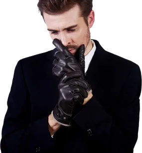 YISEVEN Men's Winter Cashmere Lined Touchscreen Lambskin Leather Gloves