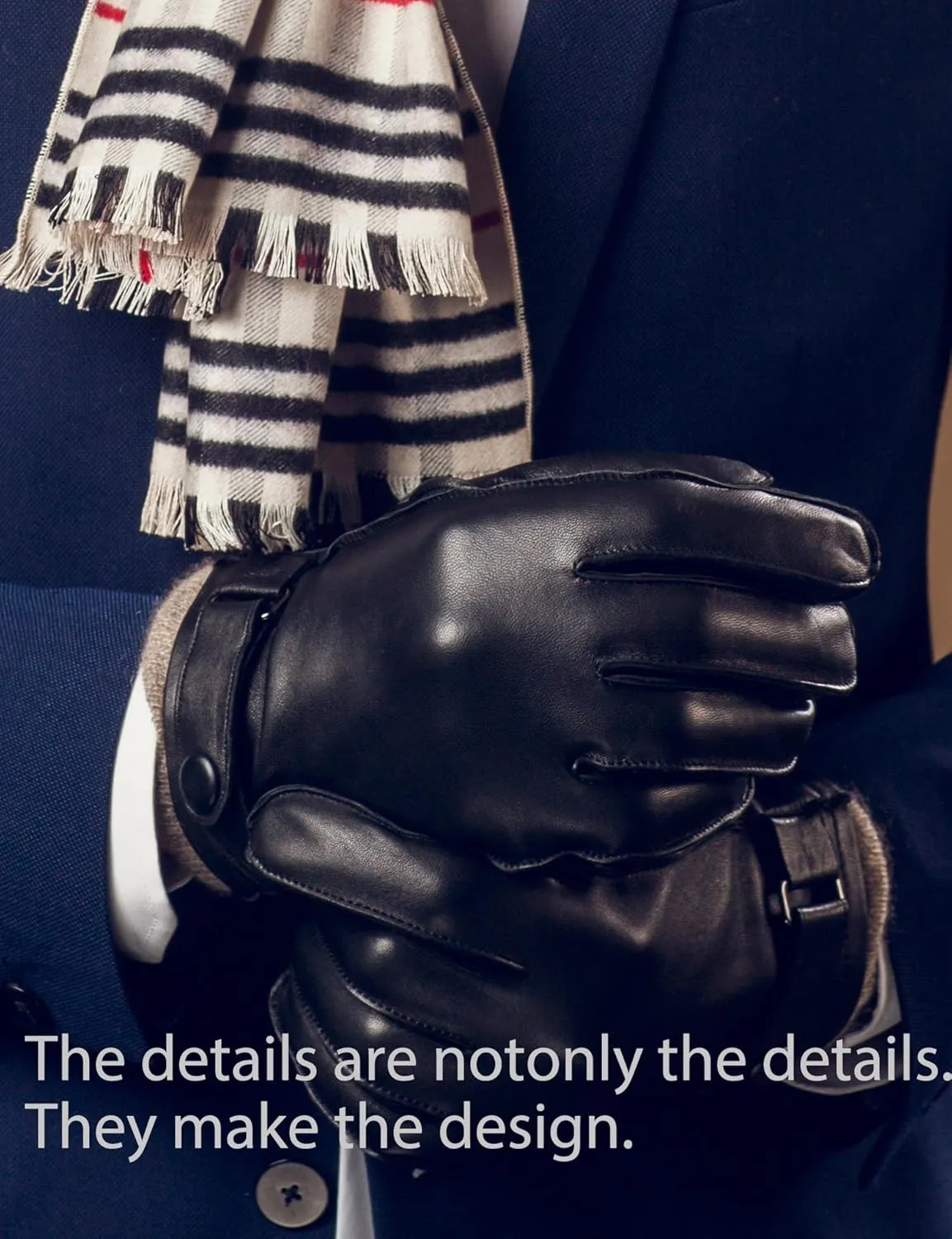 YISEVEN Men's Winter Cashmere Lined Touchscreen Lambskin Leather Gloves