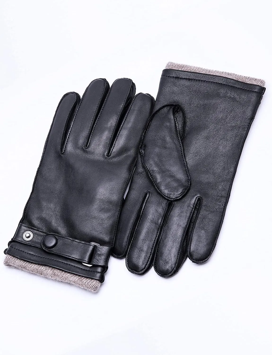 YISEVEN Men's Winter Cashmere Lined Touchscreen Lambskin Leather Gloves