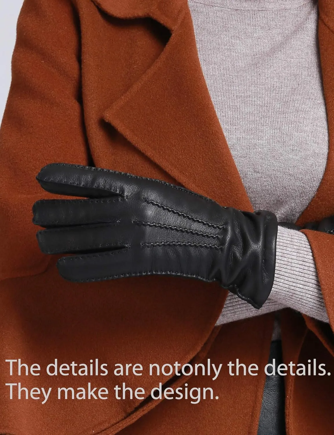 YISEVEN Women's Deerskin Leather Gloves Hand Sewn