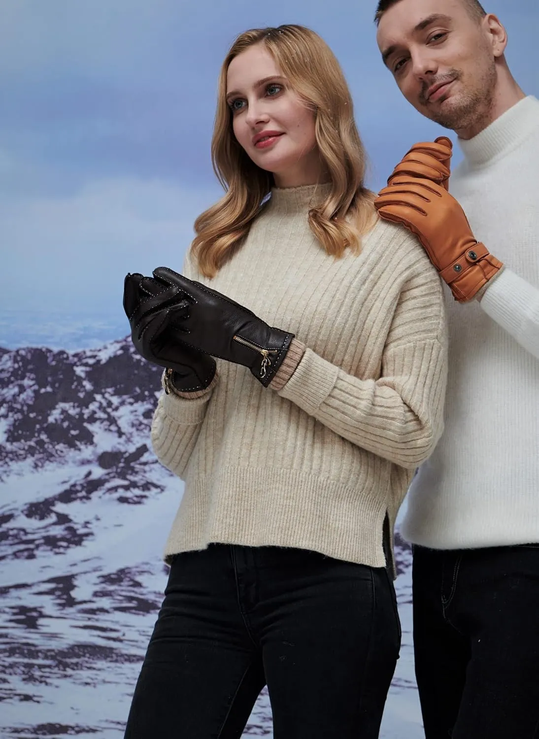 YISEVEN Women's Deerskin Leather Gloves Hand Sewn