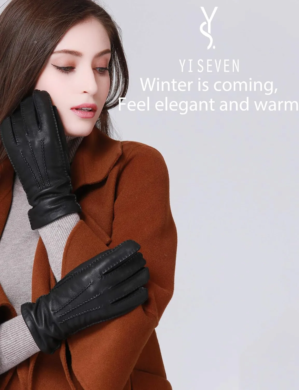 YISEVEN Women's Deerskin Leather Gloves Hand Sewn