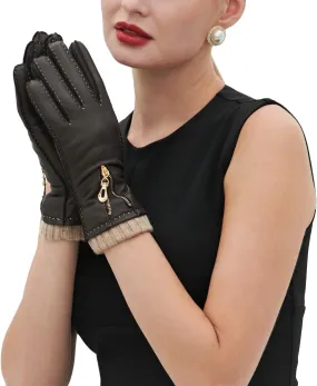 YISEVEN Women's Deerskin Leather Gloves Hand Sewn