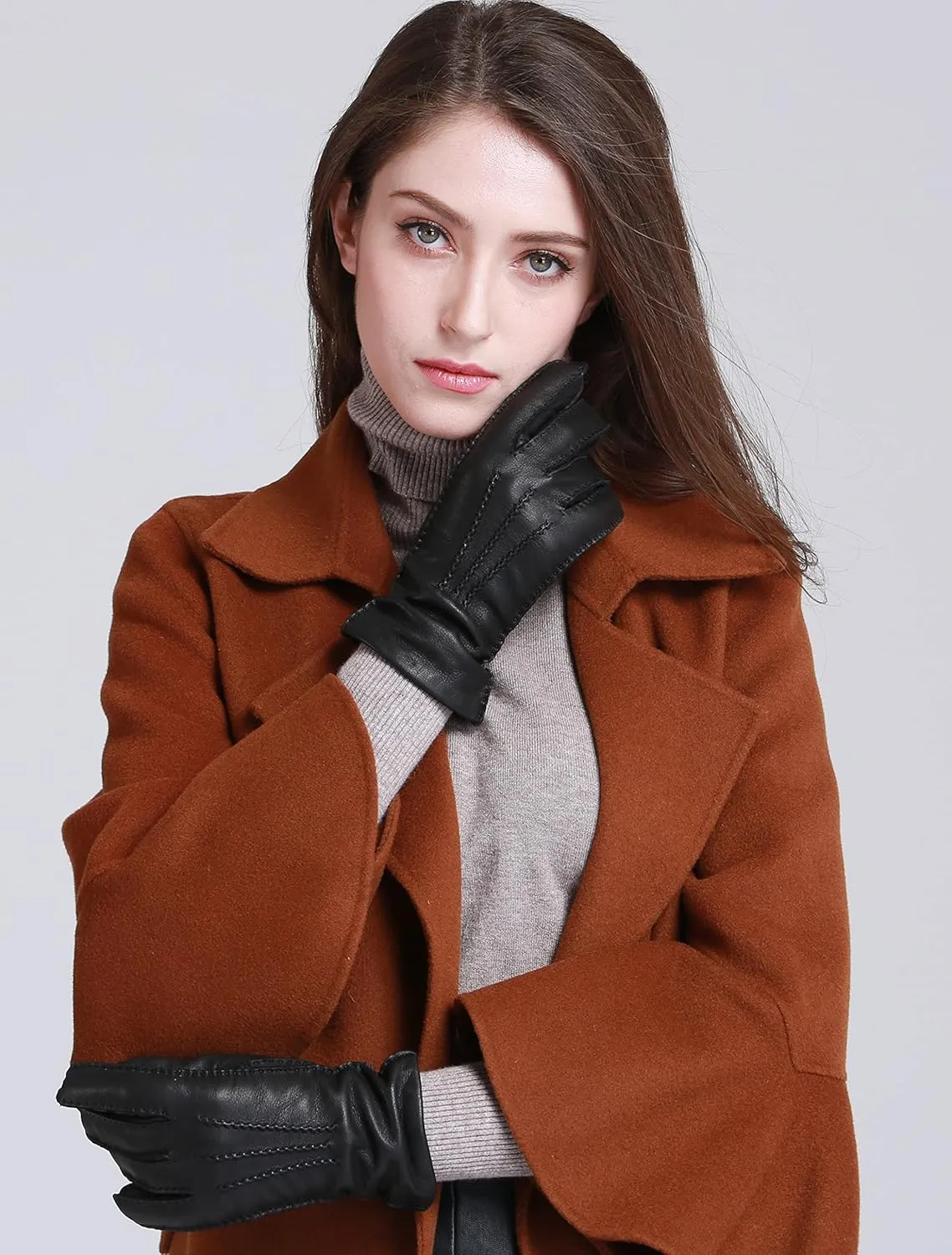 YISEVEN Women's Deerskin Leather Gloves Hand Sewn