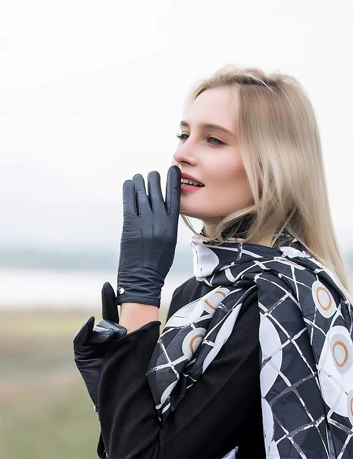 YISEVEN Women's Winter Genuine Leather Gloves Touchscreen Three Points